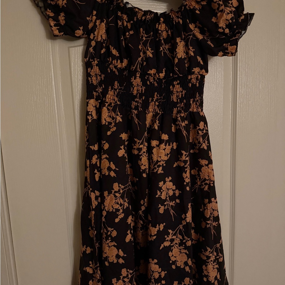 SHEIN Black and Orange Floral Maxi Dress
